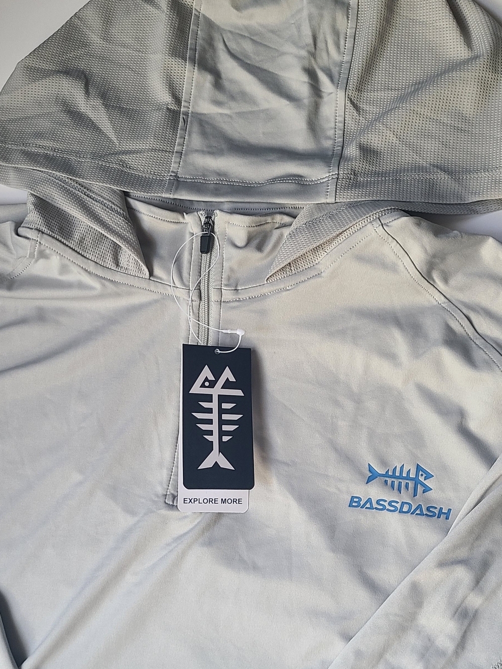 Mens Light Grey Hooded Fishing Top BASSDASH
